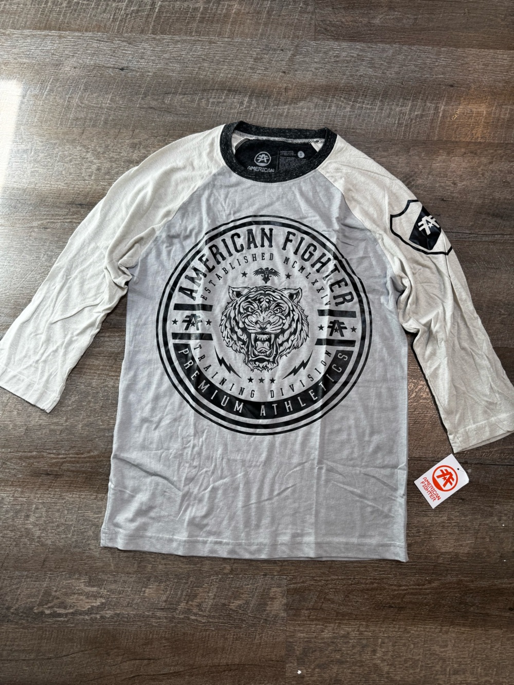 American Fighter Light Gray & Black Raglan Long Sleeve Tee